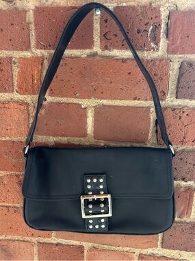 Black Nylon Studded Buckle Shoulder Bag